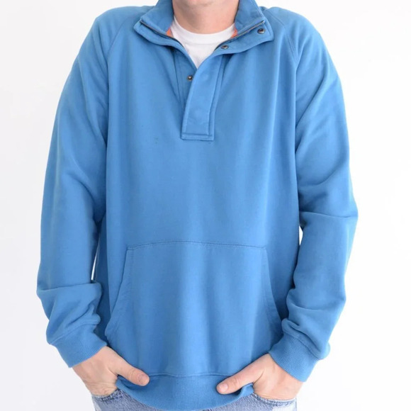 L.L.  Bean Blue Half-Zip Pullover Sweater with Kangaroo Pocket - Picture 2 of 12